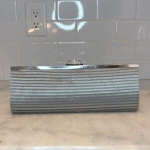 Silver Pleated Evening Clutch Purse Bag Rhinestone Clasp Wedding Prom Formal